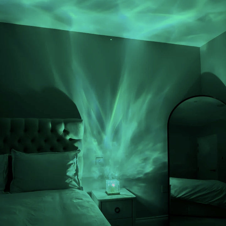 Dynamic LED ocean wave projector lamp for home decor. Creates a calming atmosphere, ideal for relaxation & sleep.