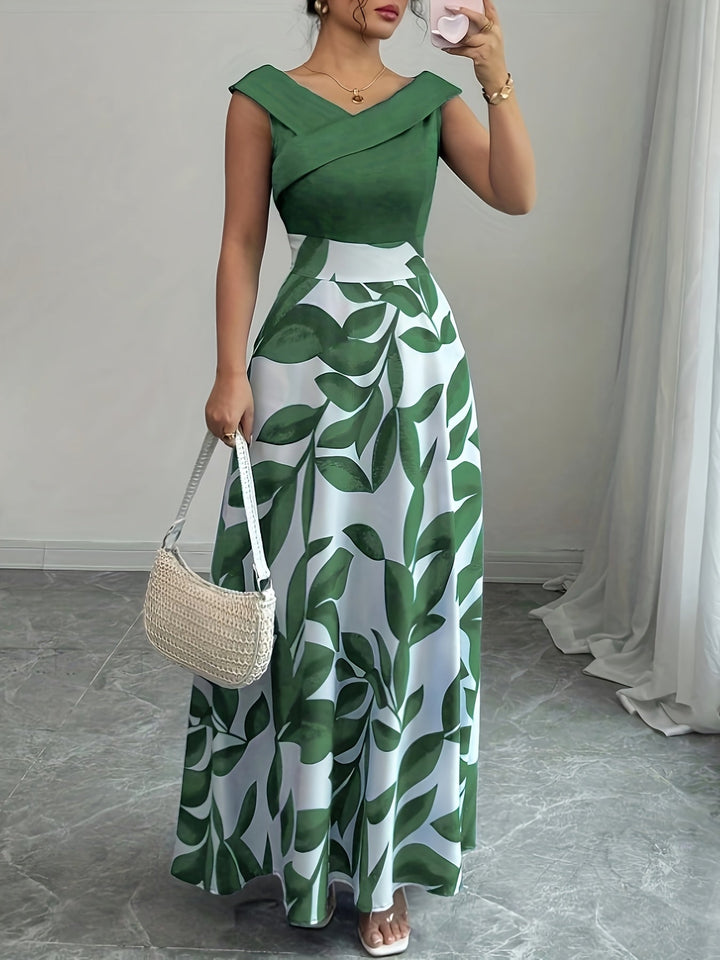 Elegant A-line V-neck maxi dress for women, ideal for wedding guests, formal events, and special occasions.