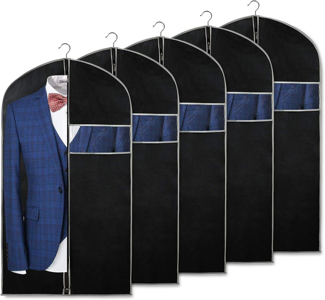 10-pack breathable garment covers for dust-free clothing storage & wardrobe organization.