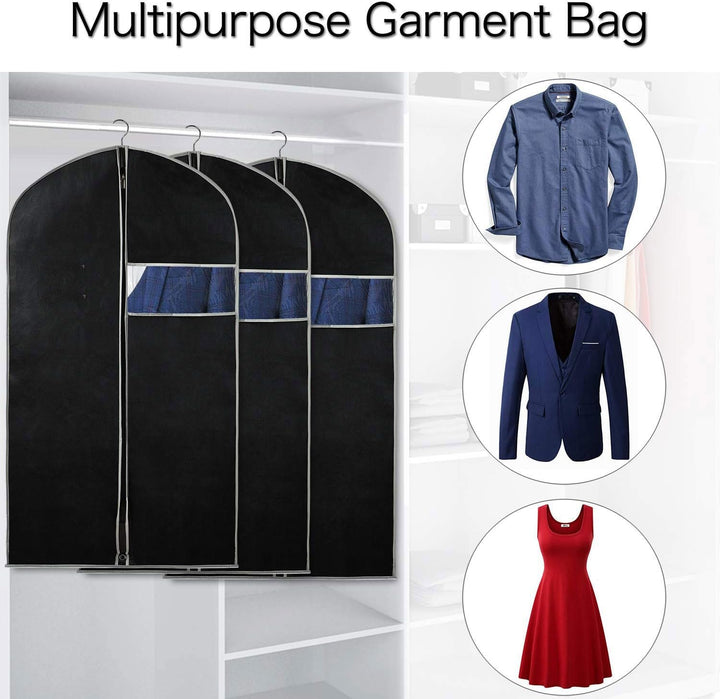 Non-woven breathable fabric garment covers, a perfect storage solution for dust-free clothing.