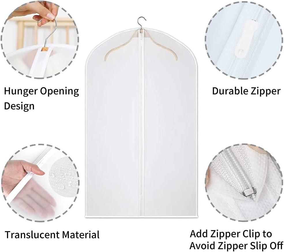 Wardrobe storage solution: 12 clear dustproof garment bags for suits, dresses, coats.