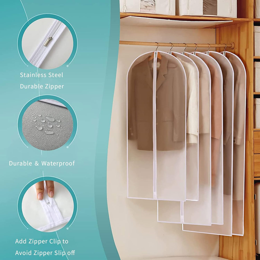 Transparent suit, dress & coat bags (12-pack) for ultimate dustproof closet organization.