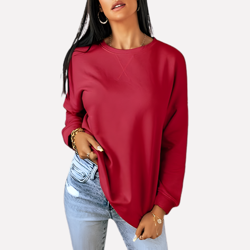 Stylish fall women's crew neck sweatshirt, relaxed fit, comfortable and casual apparel.