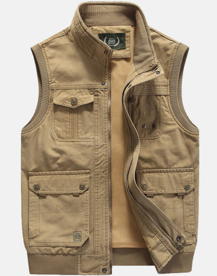 Men's multi-pocket outdoor utility vest for fishing, hiking & photography. Durable all-season gear, big sizes.