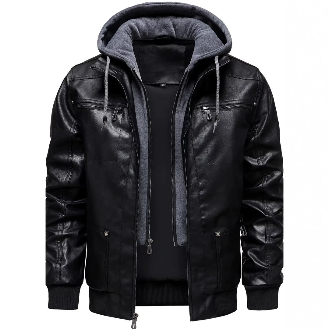Men's Black Detachable Hood Jacket