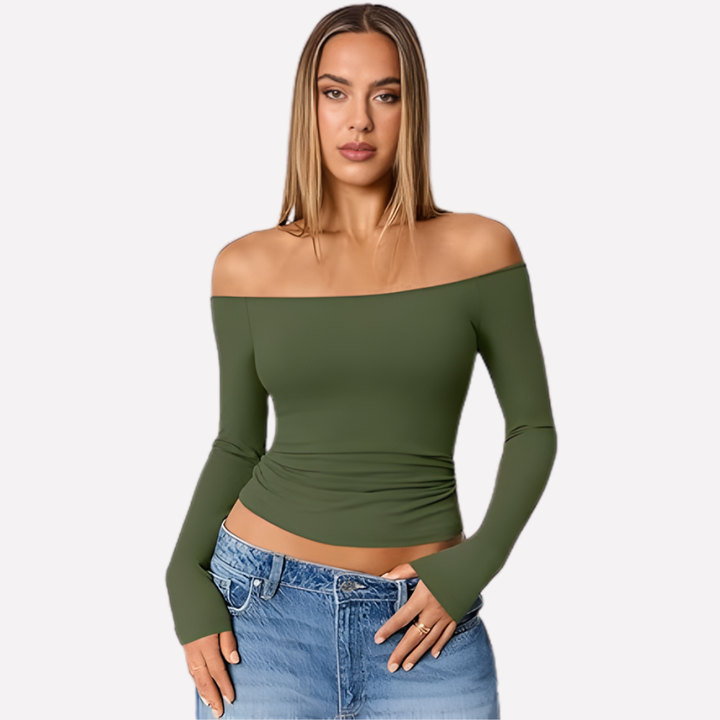 Chic women's off-shoulder long sleeve top in a relaxed fit, perfect for casual wear or going out fashion.