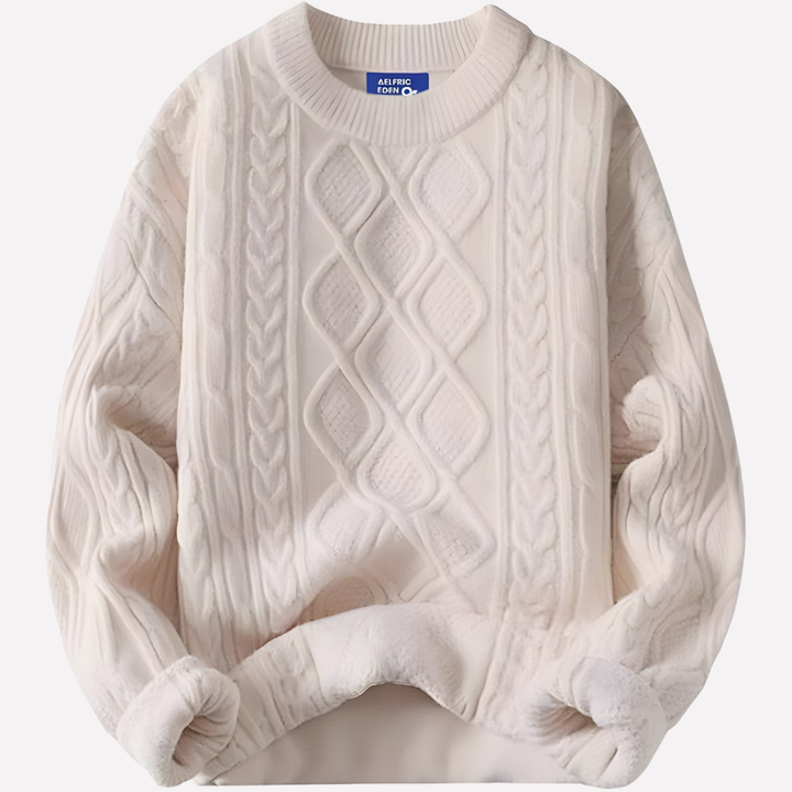 Retro 90s cable knit crewneck sweater for women, long sleeve, ideal for fall & winter casual outfits.