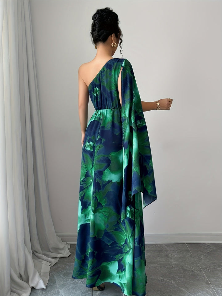 Stunning Women's One-Shoulder Floral Maxi Dress. Long, elegant design for special occasions.