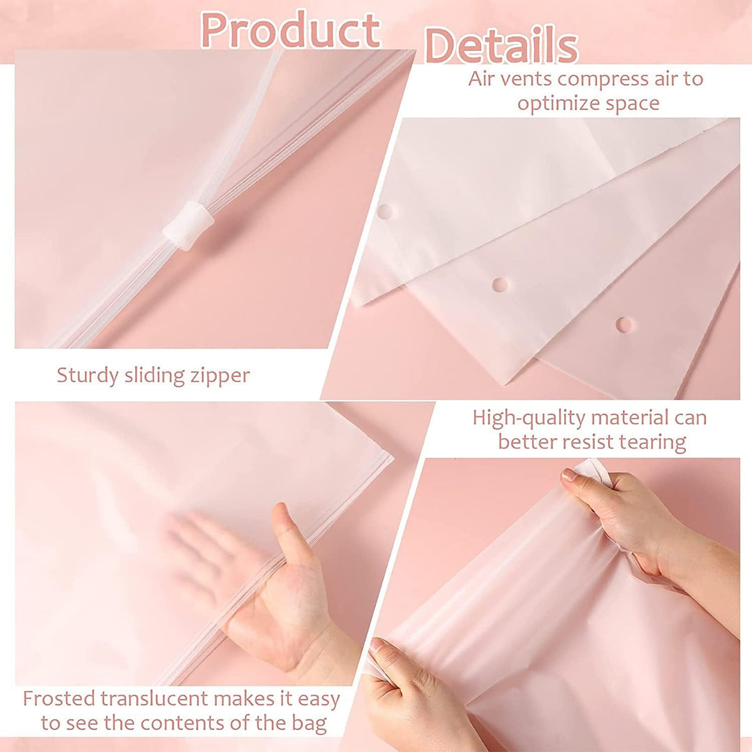 An open frosted garment storage bag, ready to hold clothes for travel or home organization.