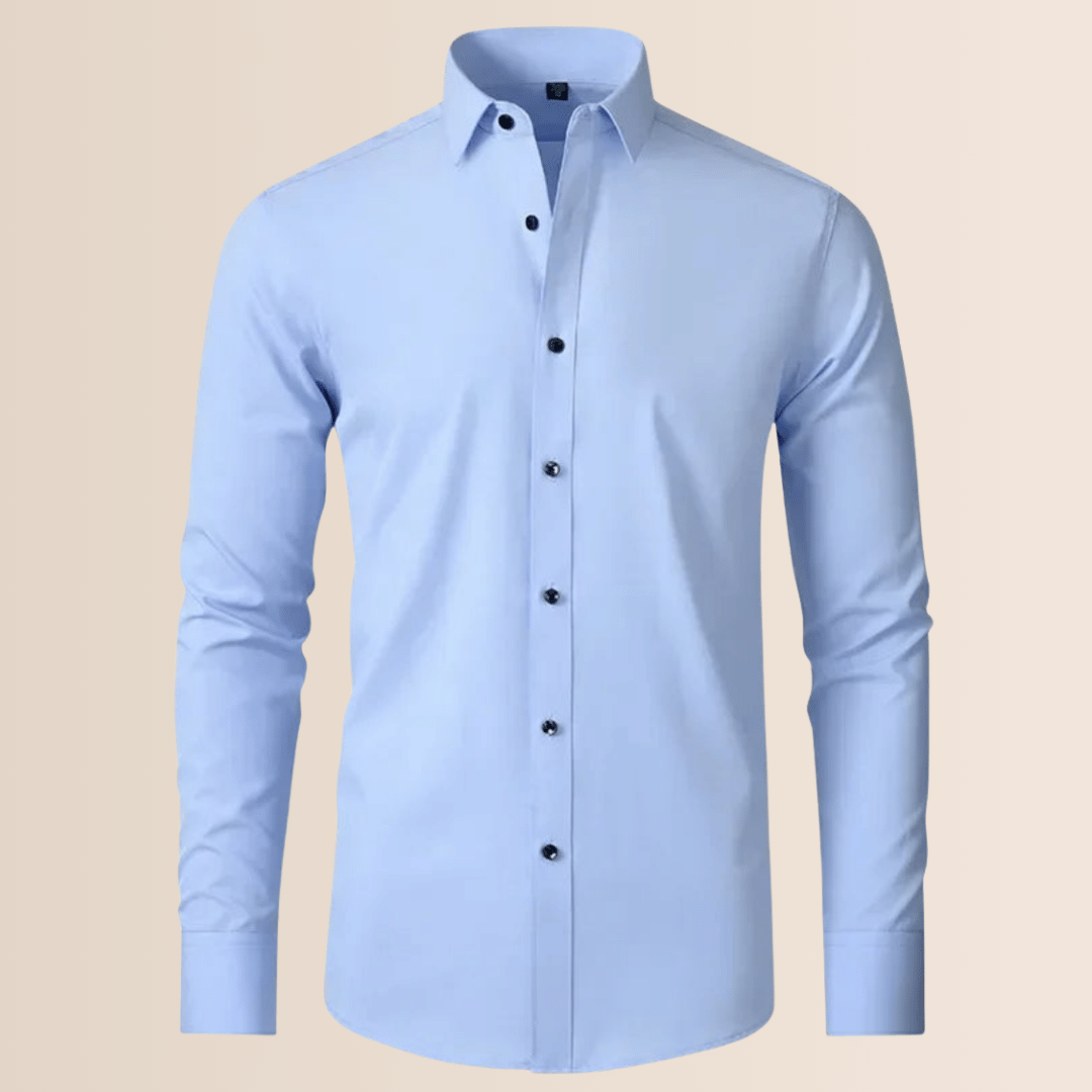 Versatile men's stretch business shirt, professional, button-down, great for office or formal occasions.