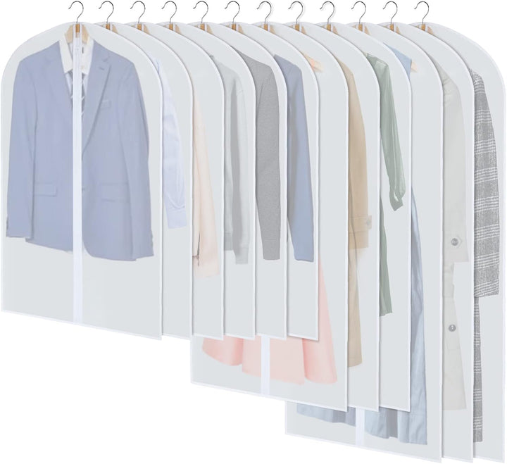 24-pack PEVA garment bags in 3 sizes for comprehensive clothing protection & closet organization.