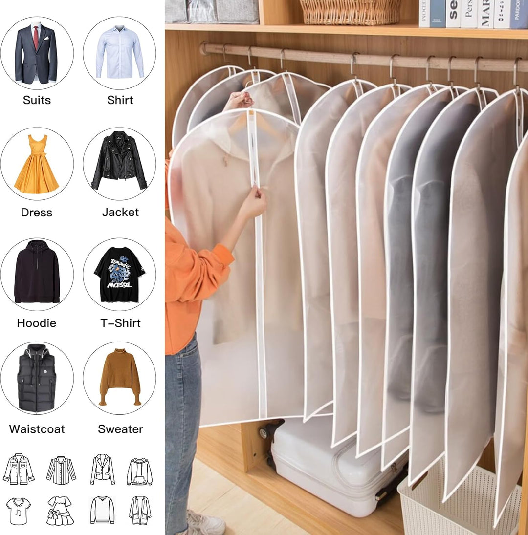Long-term clothing protection with 24 PEVA garment bags in 3 sizes for various garments.