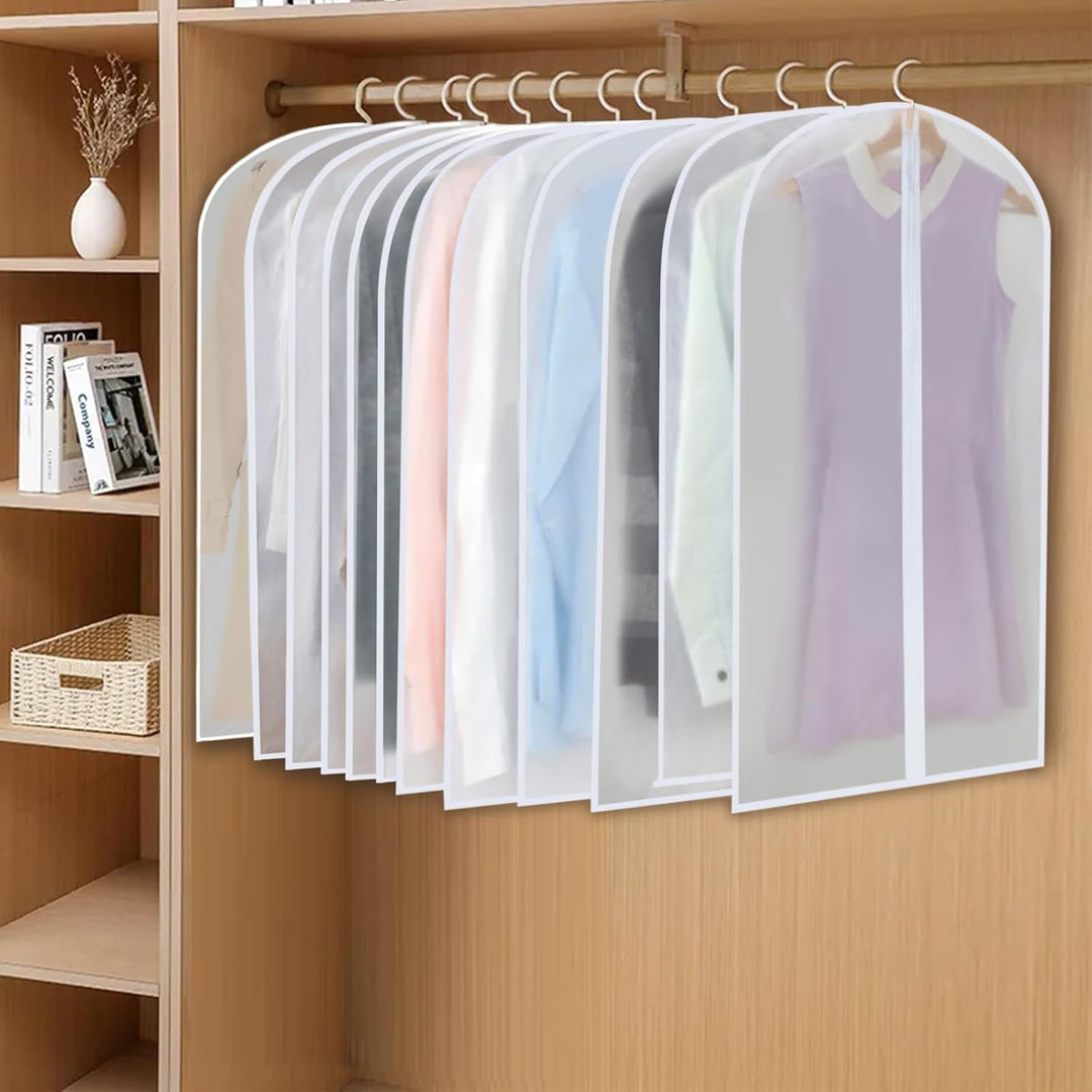 PEVA wardrobe bags, 24-pack, for storing suits, shirts, gowns, and delicate items securely.