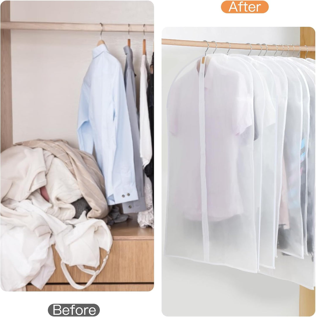 Closet organization kit: 24 multi-size PEVA garment bags to keep all your clothes tidy.