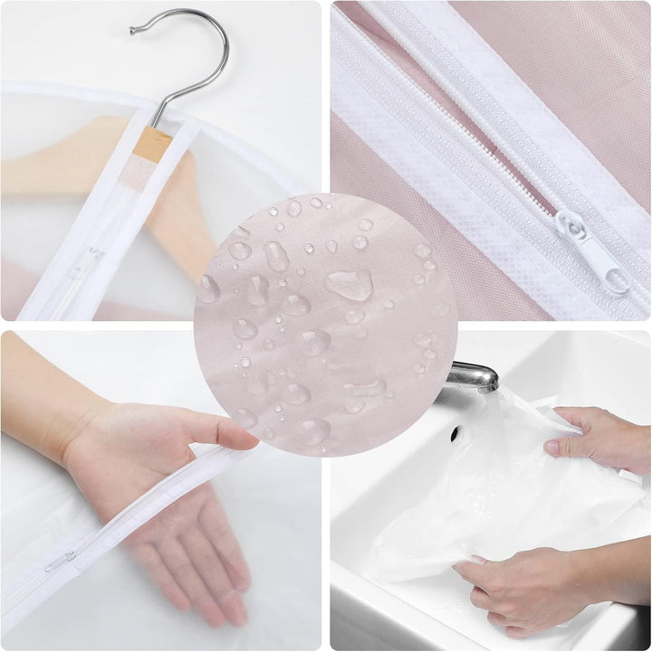 Enhance your closet with 24 PEVA garment bags, 3 sizes, for total clothing protection.