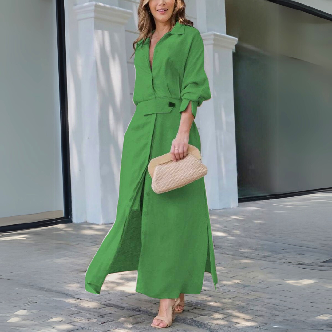 Elegant V-neck maxi dress for women, offering a comfortable, flowing fit for summer, casual wear, or resort style.
