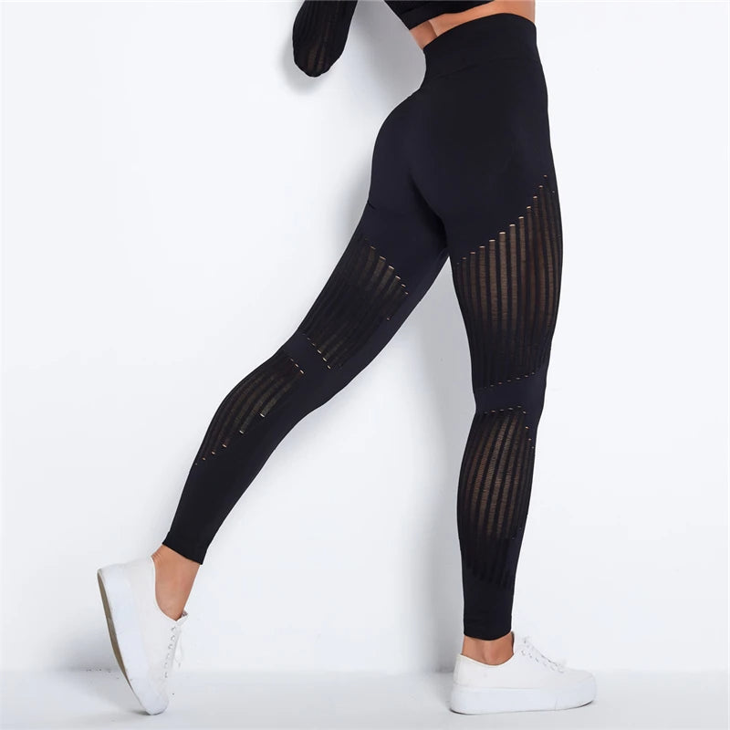 Sleek women's high-waist sculpting seamless leggings for flattering support during fitness & athletic activities.