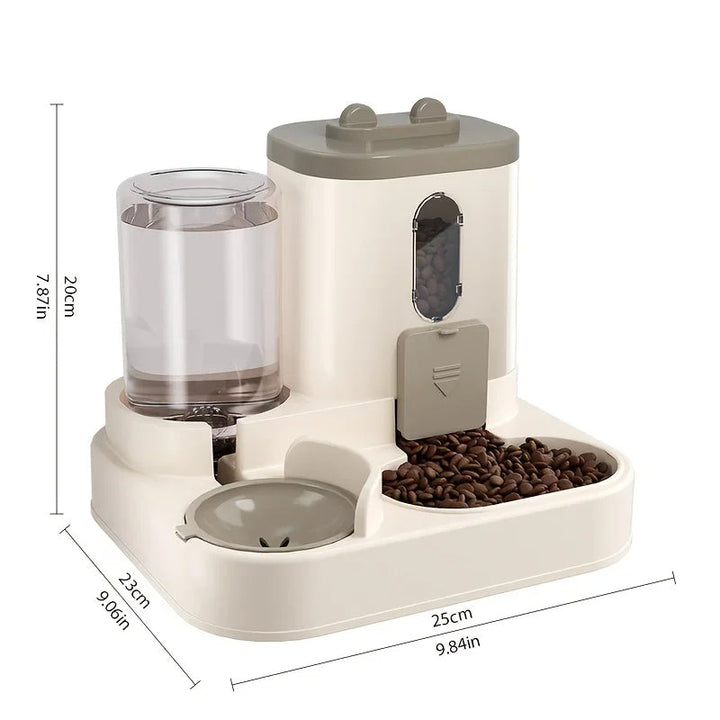Dual automatic pet feeder & water dispenser for small to medium cats & dogs. Reliable gravity-fed pet care.