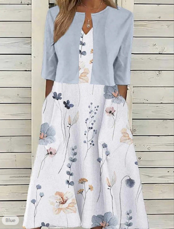 Women's Floral Midi Dress & Cropped Jacket Set