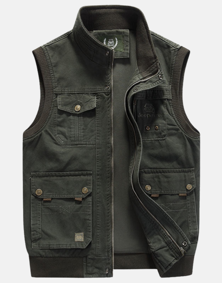 Versatile men's multi-pocket utility vest. Perfect for outdoor travel, fishing, and photography. All-season.