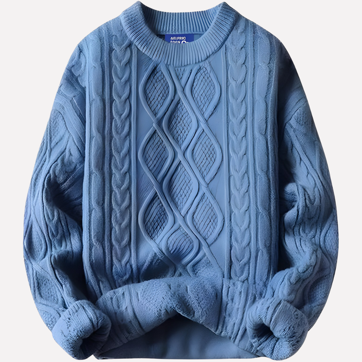 Retro style women's vintage 90s cable knit crewneck sweater, a classic oversized knit for everyday.