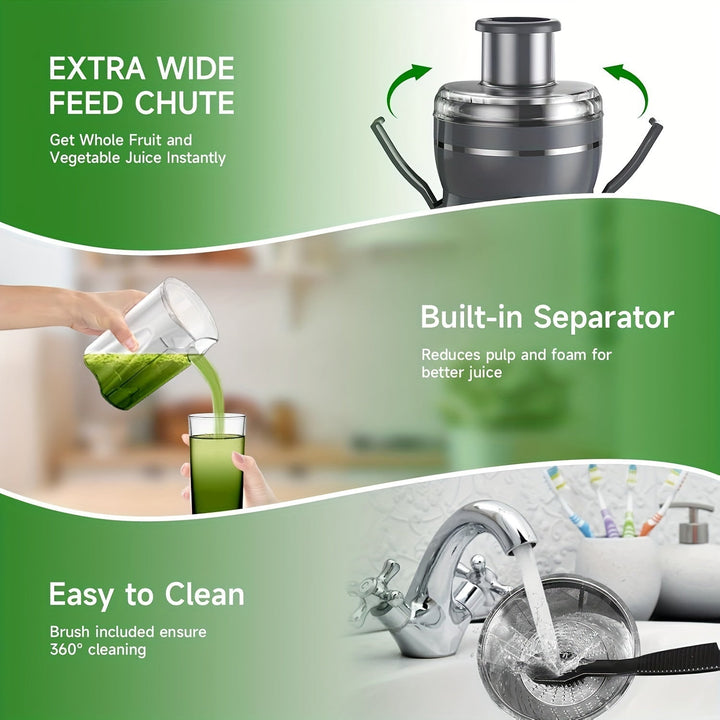 Healthy lifestyle 500W electric juicer for daily fruit & vegetable drinks. Easy clean design for home kitchens.