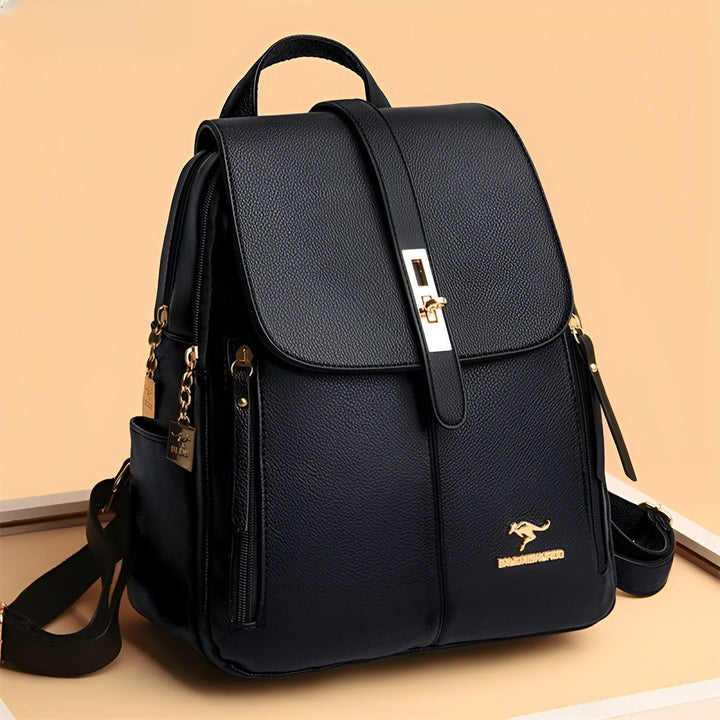 Professional women's office backpack, sleek PU leather design with multi-compartments for organization.