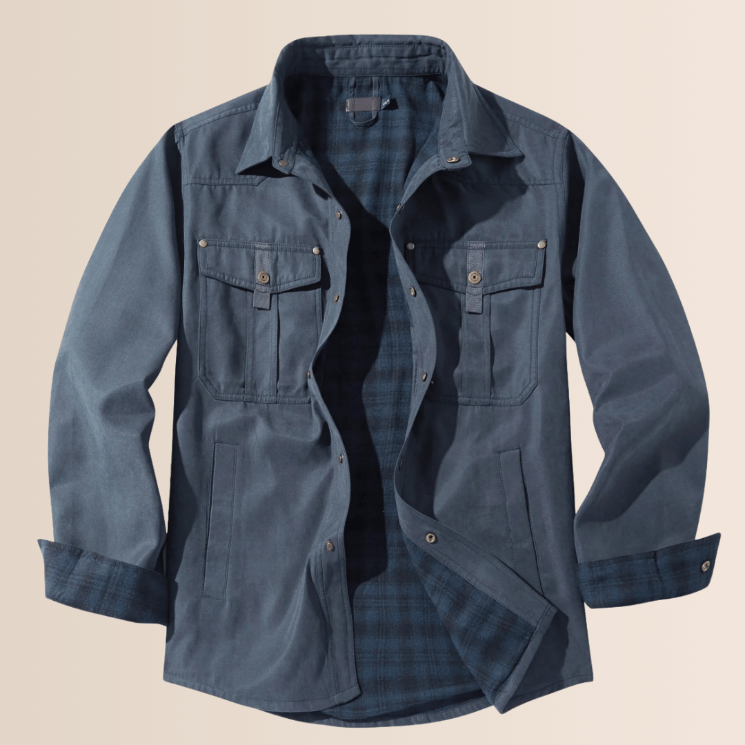 Classic men's vintage plaid flannel jacket. Rugged, comfortable western wear, great for casual style.