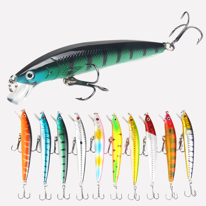 Multicolor floating hard fishing lures set for freshwater bass & trout. Durable angling tackle & gear.