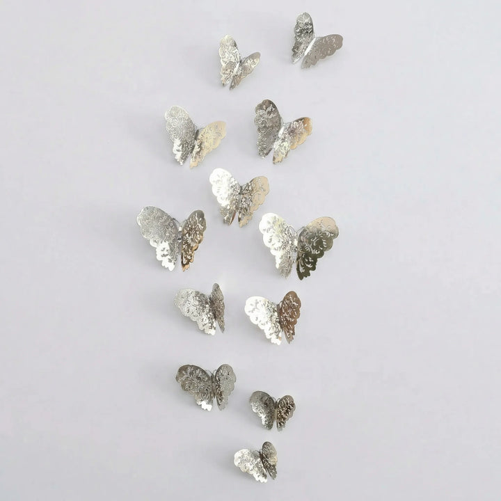 Easy install 3D metallic butterflies for wall decor. Transform your room with these decorative stickers quickly.