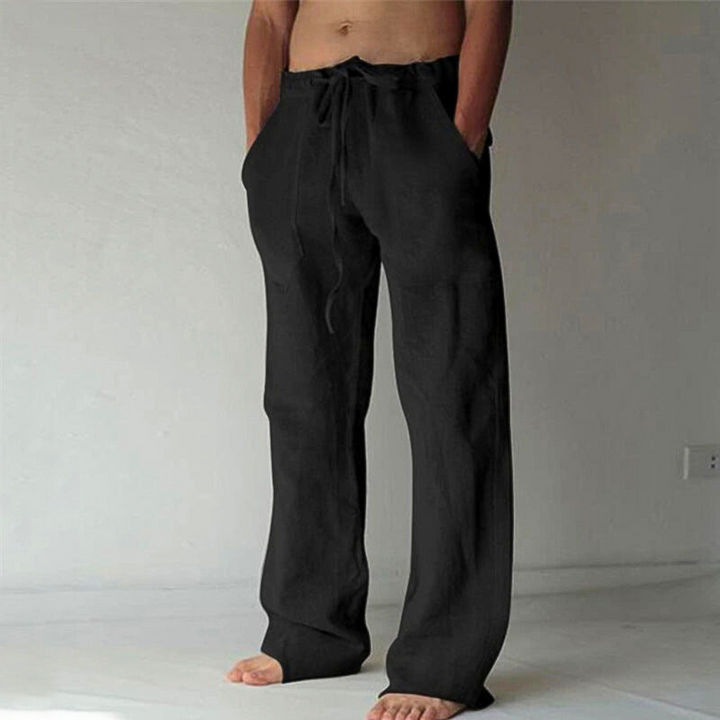 Stylish men's wide-leg casual pants. High-waist with drawstring for a modern, comfortable & relaxed fashion look.