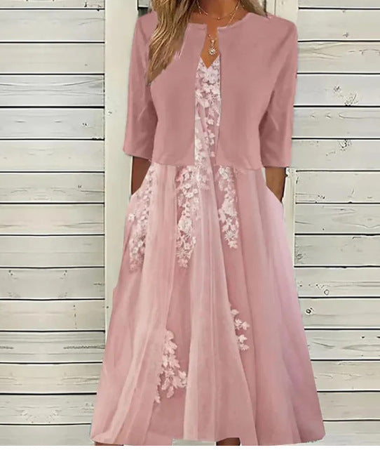 Women's Floral Midi Dress & Cropped Jacket Set