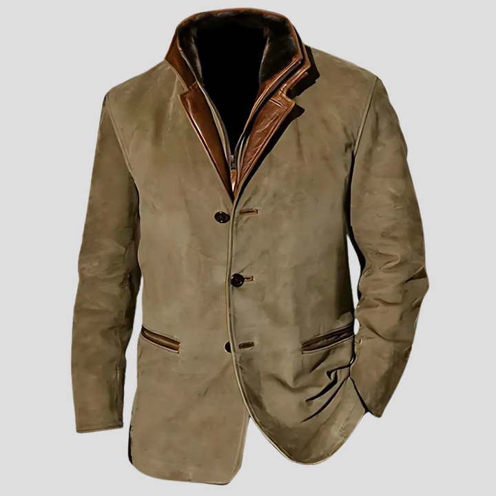 Men's fashionable retro contrast collar jacket, perfect casual outerwear for a vintage-inspired daily look.