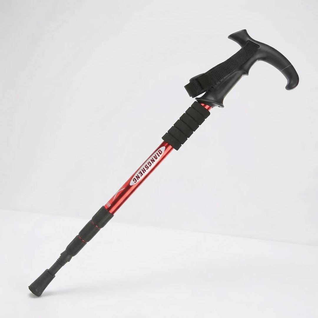 Adjustable trekking pole providing essential trail support. Durable outdoor gear for hiking, camping & adventure.