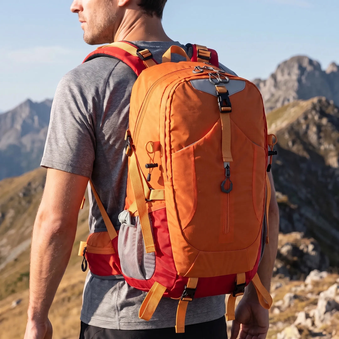 Unisex 11 Gallon water-resistant hiking daypack. Durable outdoor travel backpack for camping adventures.