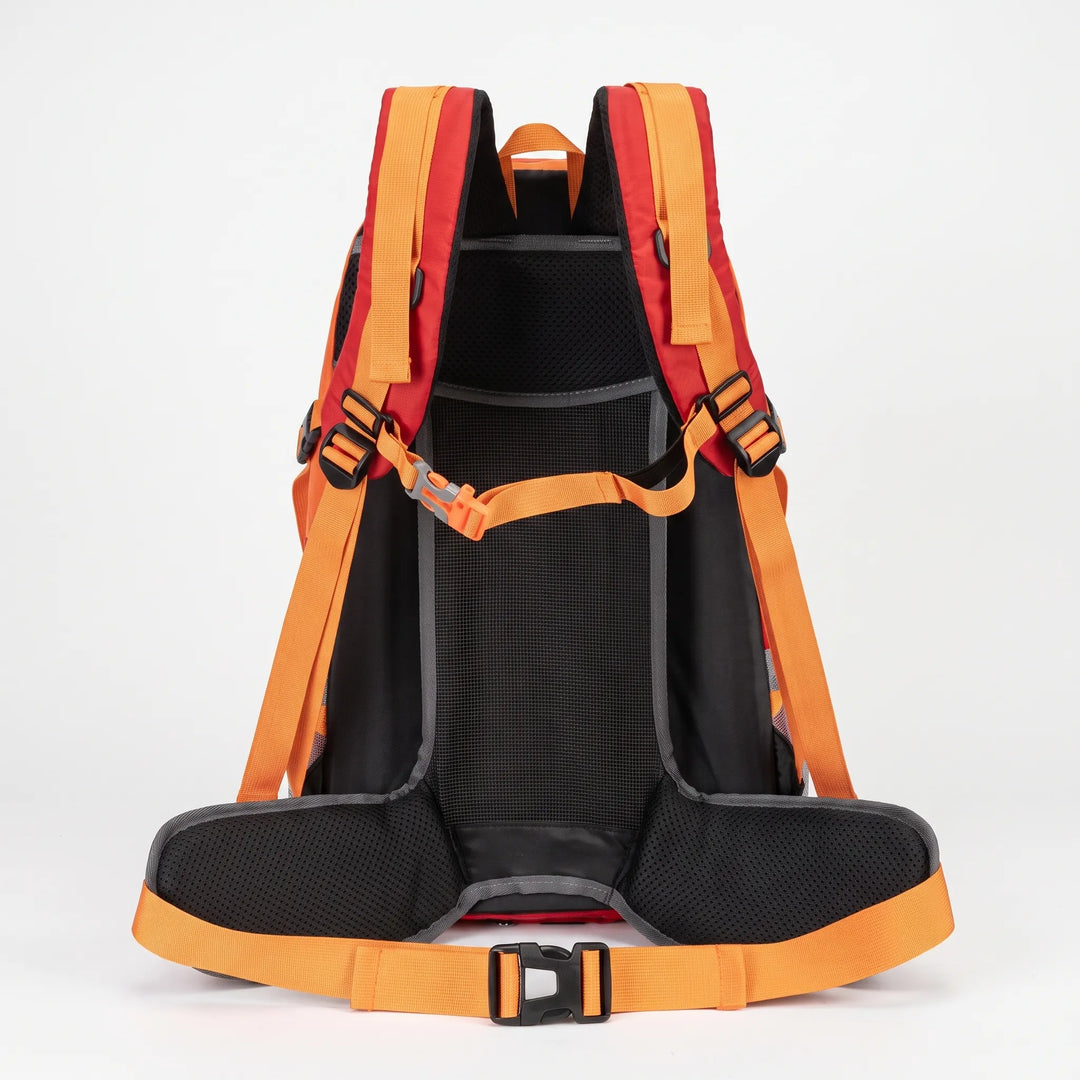 Front view of an 11 Gallon water-resistant hiking daypack with secure zippers and easy access pockets.