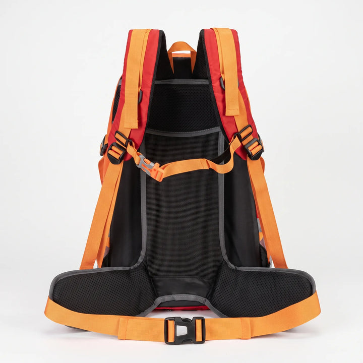 Front view of an 11 Gallon water-resistant hiking daypack with secure zippers and easy access pockets.