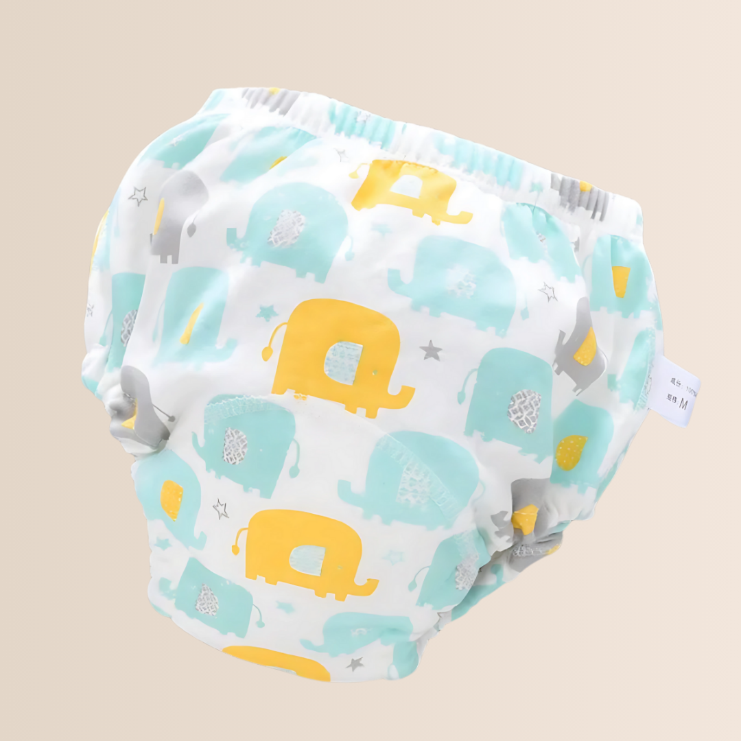 Reusable 6-layer training pants for potty training toddlers. Absorbent, leak-proof & comfort fit.