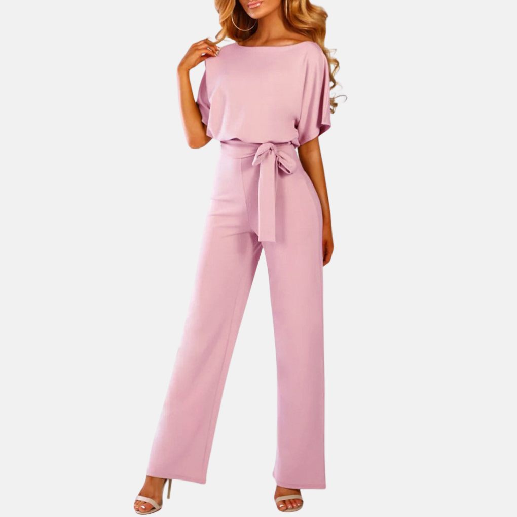 Comfortable women's summer wide-leg jumpsuit. Elegant solid color romper, ideal for day-to-night fashion.