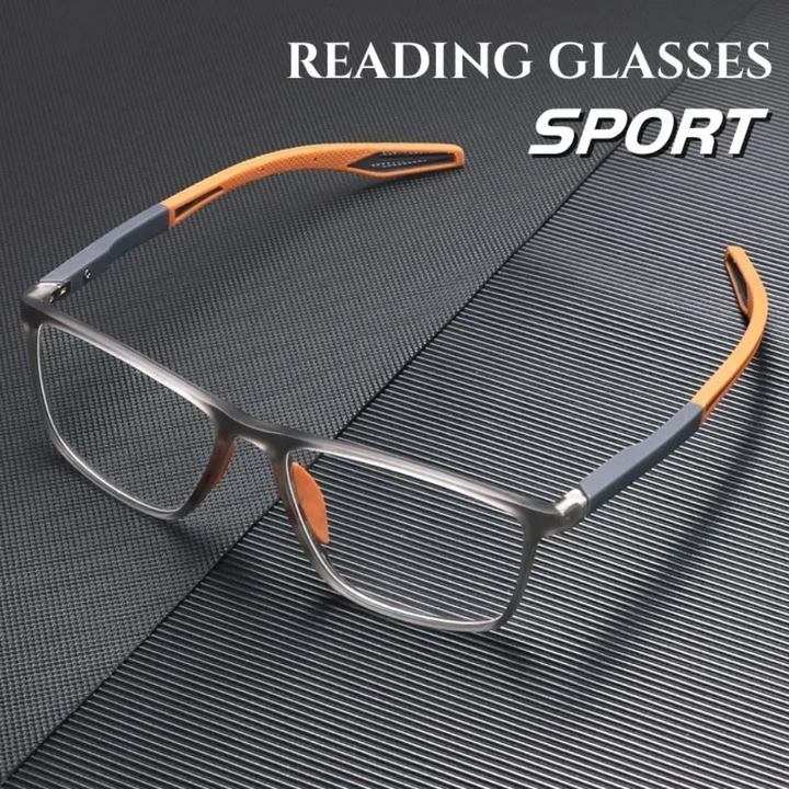 Unisex ultralight sport anti-blue light reading glasses with rectangular clear plastic frames for digital screen protection.