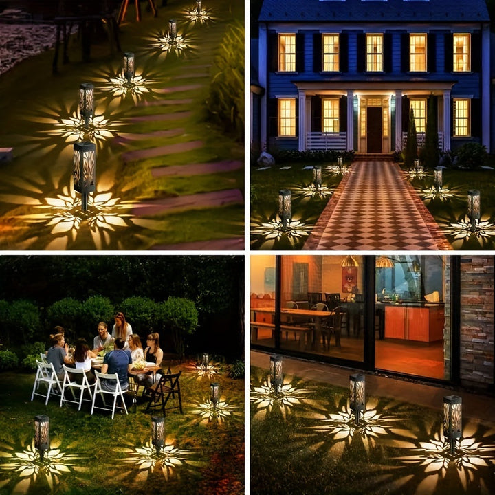 Bright 8-pack solar LED garden & pathway lights with motion detection and waterproof design for outdoors.