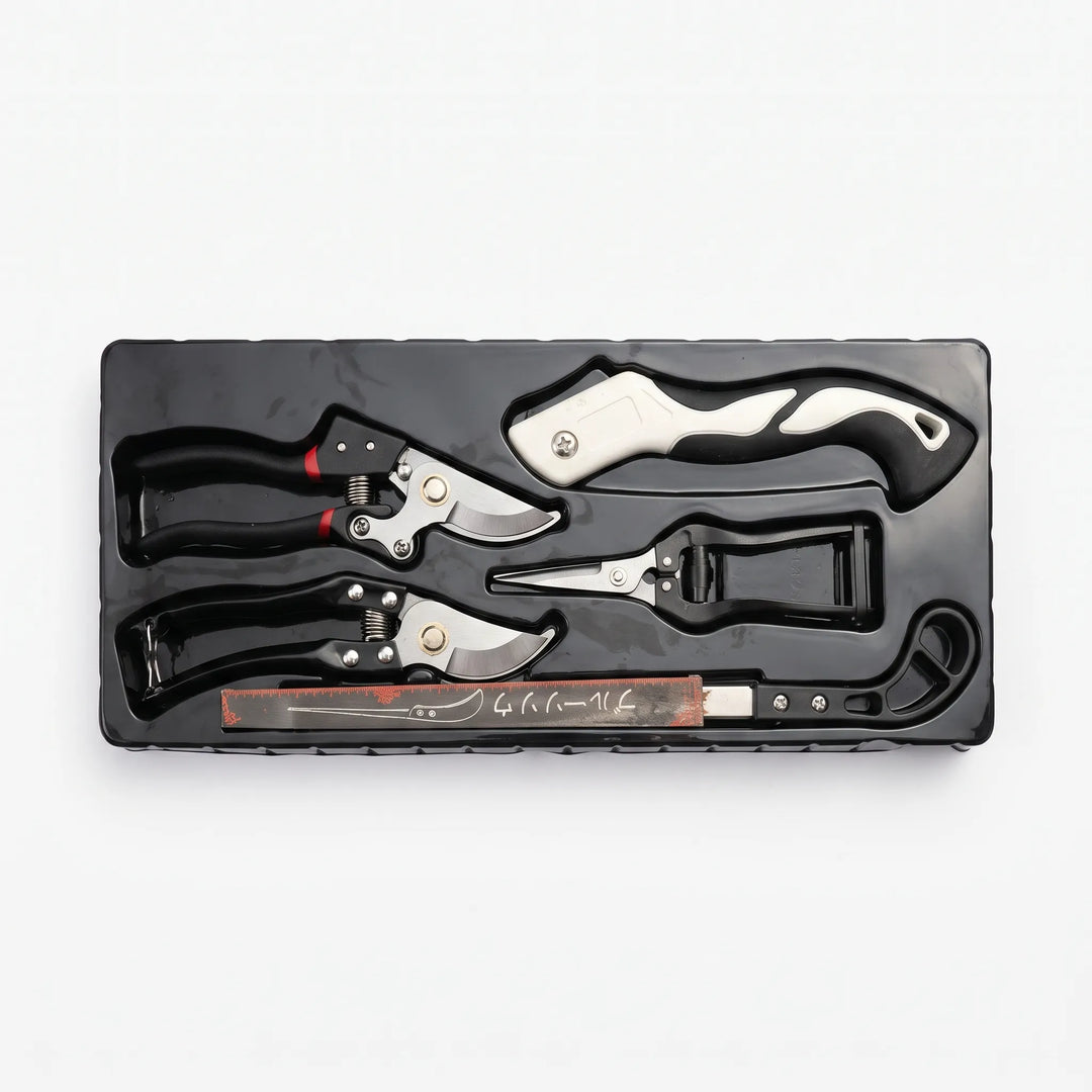 High-quality 5-piece garden tool set, essential for pruning, trimming, and outdoor plant care with durable tools.