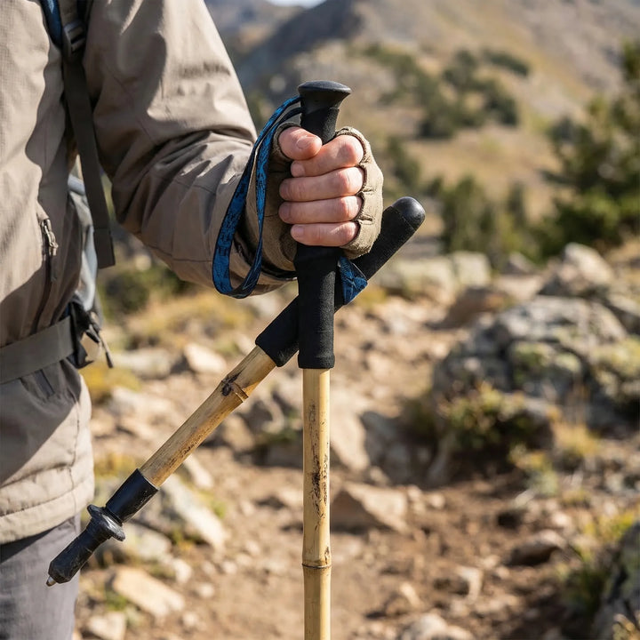 Compact folding trekking pole for hiking & travel. Lightweight, collapsible design for easy portability & storage.