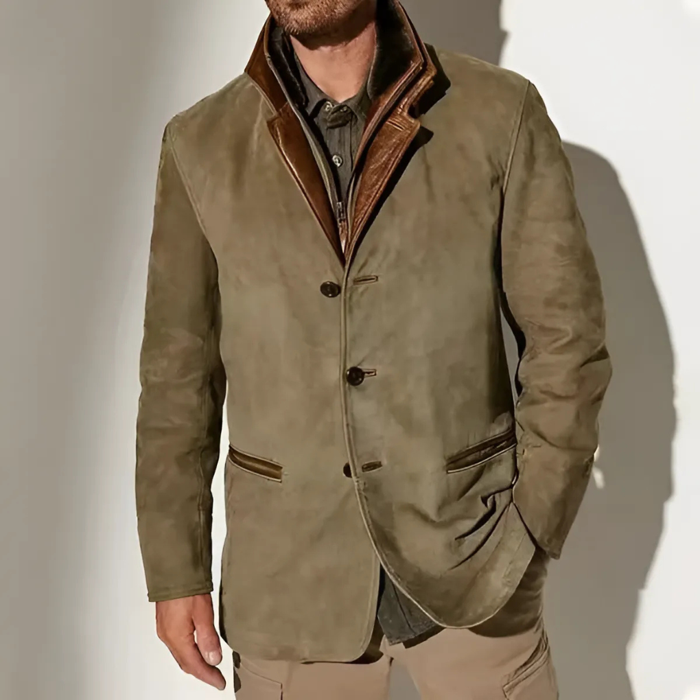 Comfortable men's retro jacket. Features a stylish contrast collar, perfect for daily wear & a vintage smart casual look.