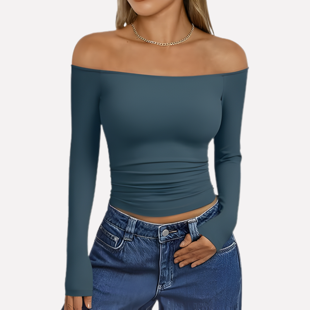 Everyday fashion: Women's off-shoulder long sleeve top, a comfortable and stylish casual wear blouse.