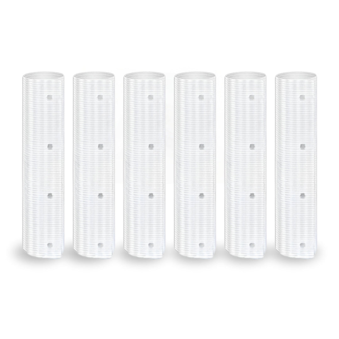 6-pack of clear plastic squirrel baffles, protecting trees & bird feeders from pests. Easy install, weather resistant.