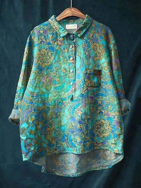 Comfortable women's floral print long sleeve blouse. Effortlessly elegant for summer/spring daily wear.