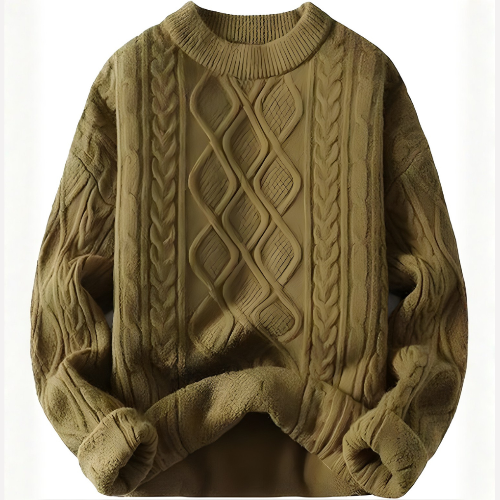 Textured cable knit women's crewneck pullover sweater, vintage 90s, great for cozy casual wear.