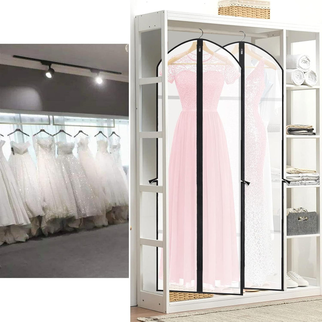 Premium 71-inch protective cover for bridal gowns, preserving fabric & preventing wrinkles.