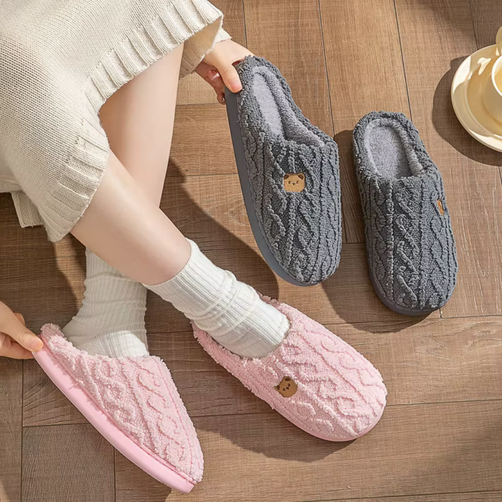 Women's warm & comfortable plush slippers, perfect slip-on house shoes for ultimate coziness.